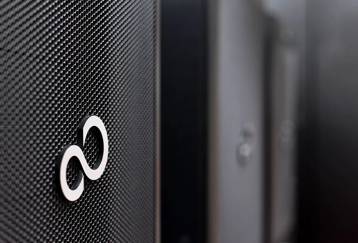 Server rack with blinking lights representing edge compute infrastructure
